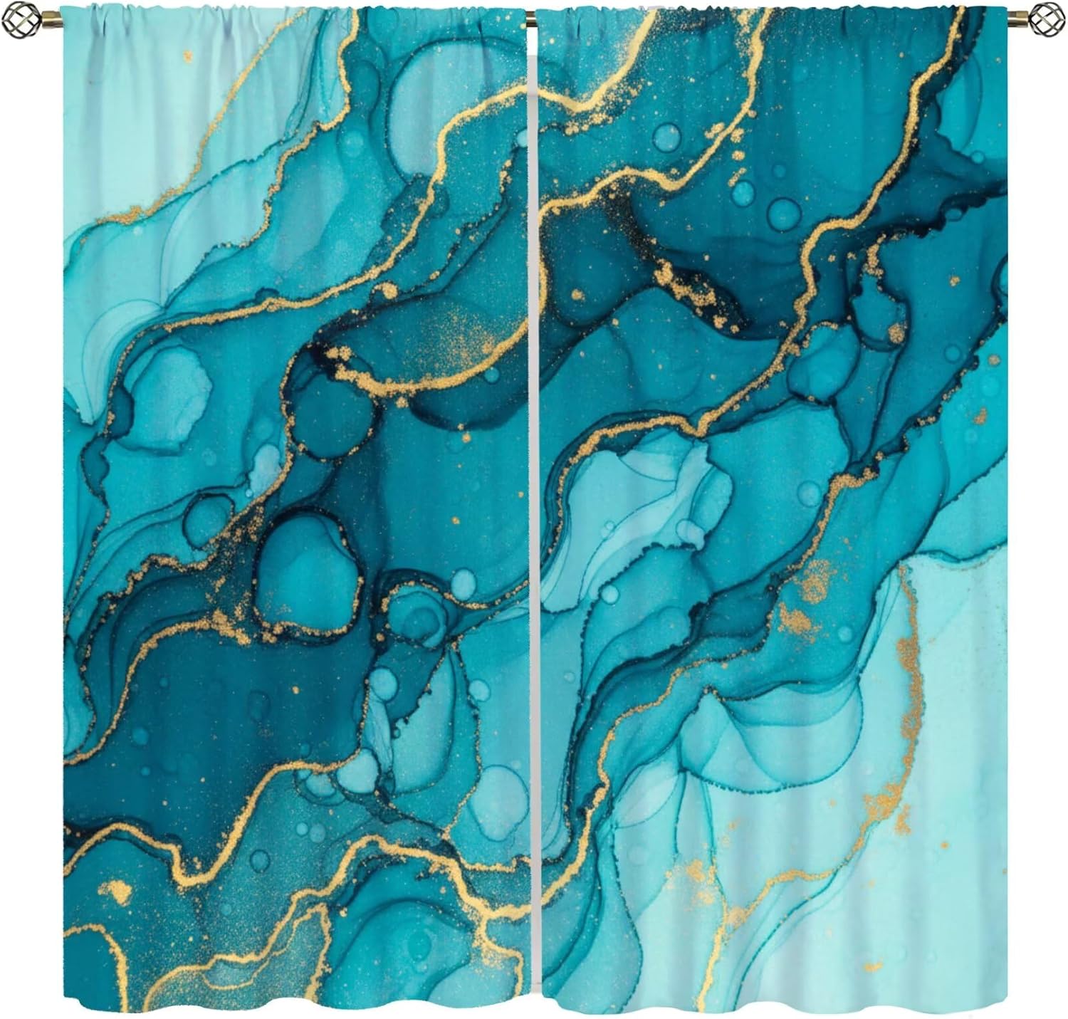 Blue Gold Marble Curtains Abstract Texture Modern Luxury Crack Art Pattern Blackout Window Drapes for Bedroom Living Room Home,2 Panels Set,42x45 Inch