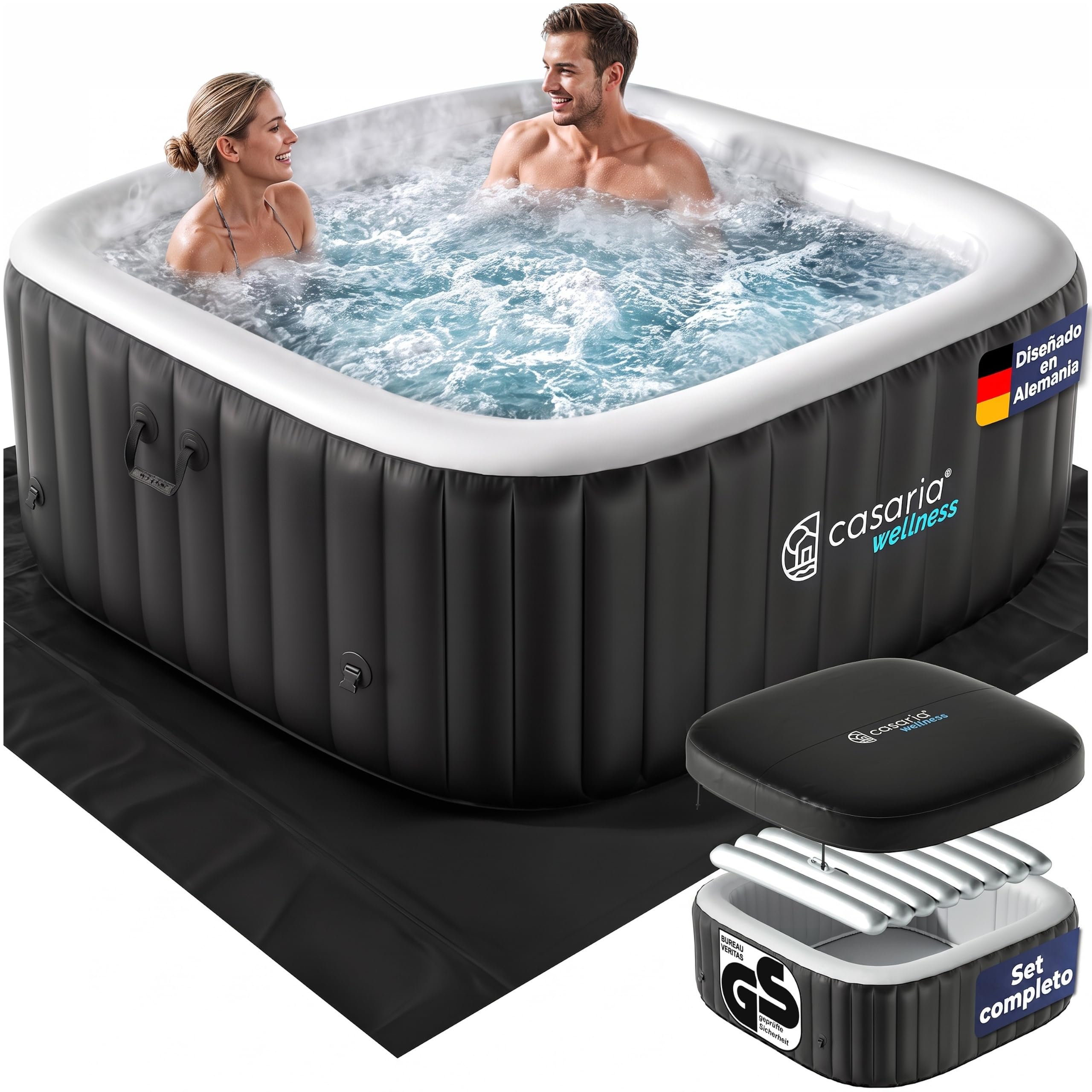 CASARIA Hidromasaje Hinchable 4 Personas 165x165cm Cuadrado 42°C Accesorios
