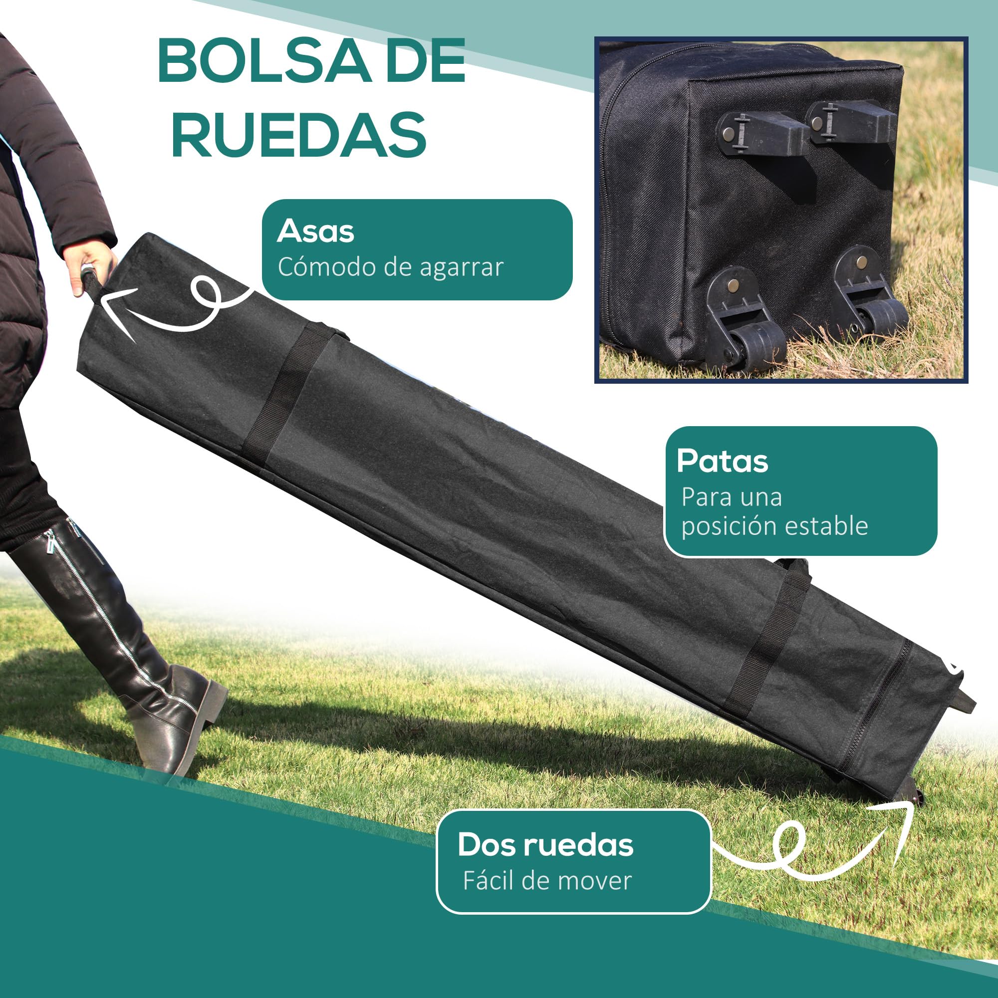 Outsunny Carpa Plegable Pop-up 4x4x2,8 m Cenador de Jardín con Paredes Altura Ajustable Anti-UV Impermeable Doble Techo Mosquiteras y Bolsa de Ruedas Gazebo para Exterior Fiestas Camping Beige