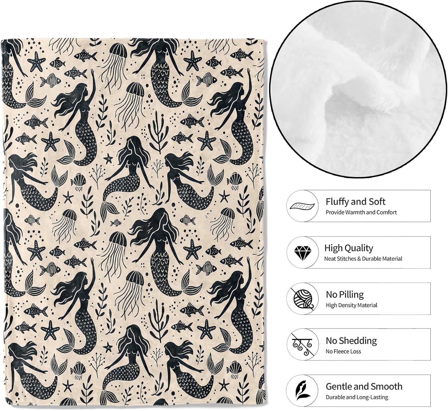 Mermaid Throw Blanket - 50x60in,Ultra Soft, Cozy Lightweight Flannel,Marine Retro Blankets - Gifts for Kids & Sea Lovers,for Couch Travel Picnics,Beach Lounging Home Living Room Decor - Image 2