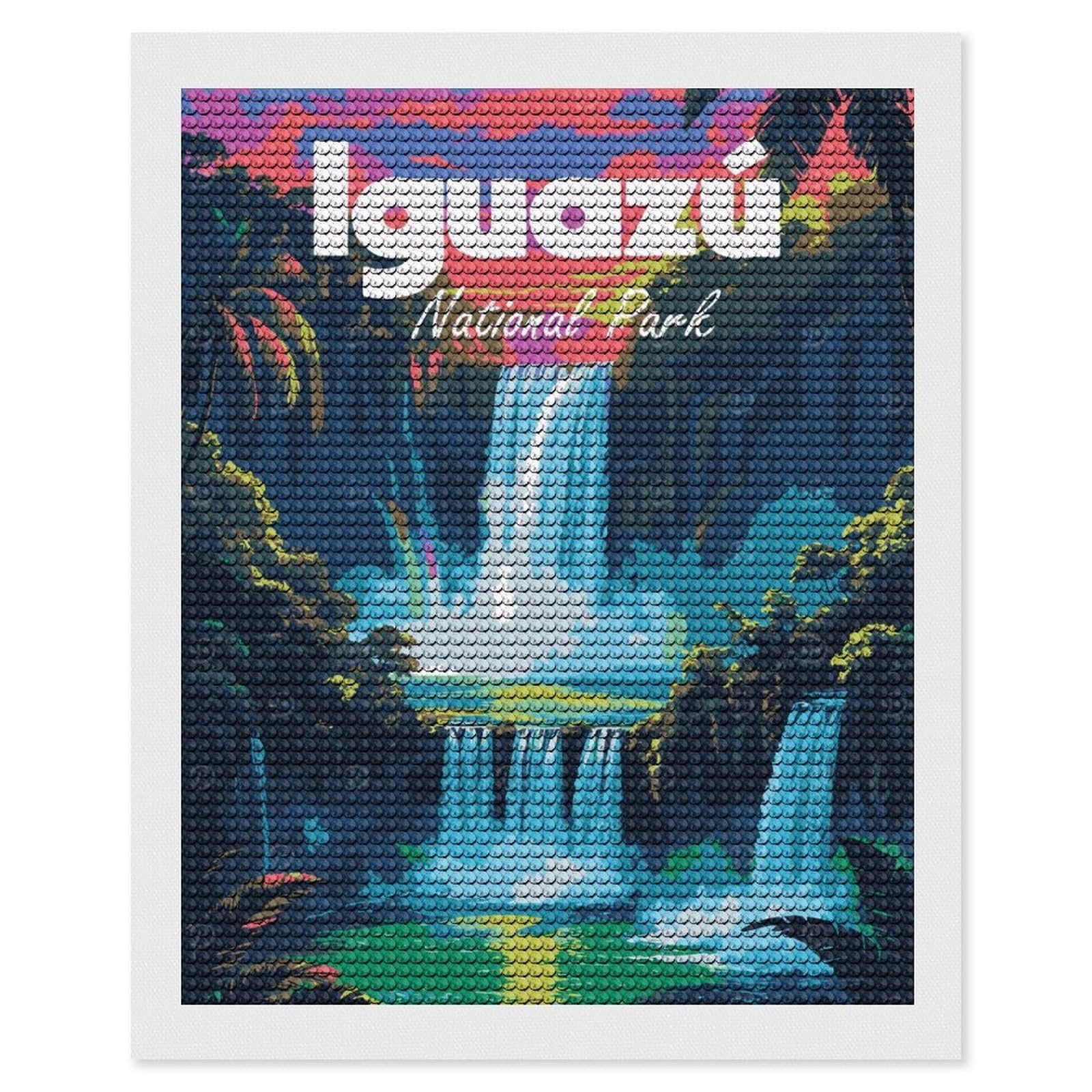Junmoney Iguazu National Park Waterfall Crystal Diamond Art Kit 16"x20", Modern Decor, Boho Decor, Wall Art Gift, Decorative Artwork, Creative Hobby