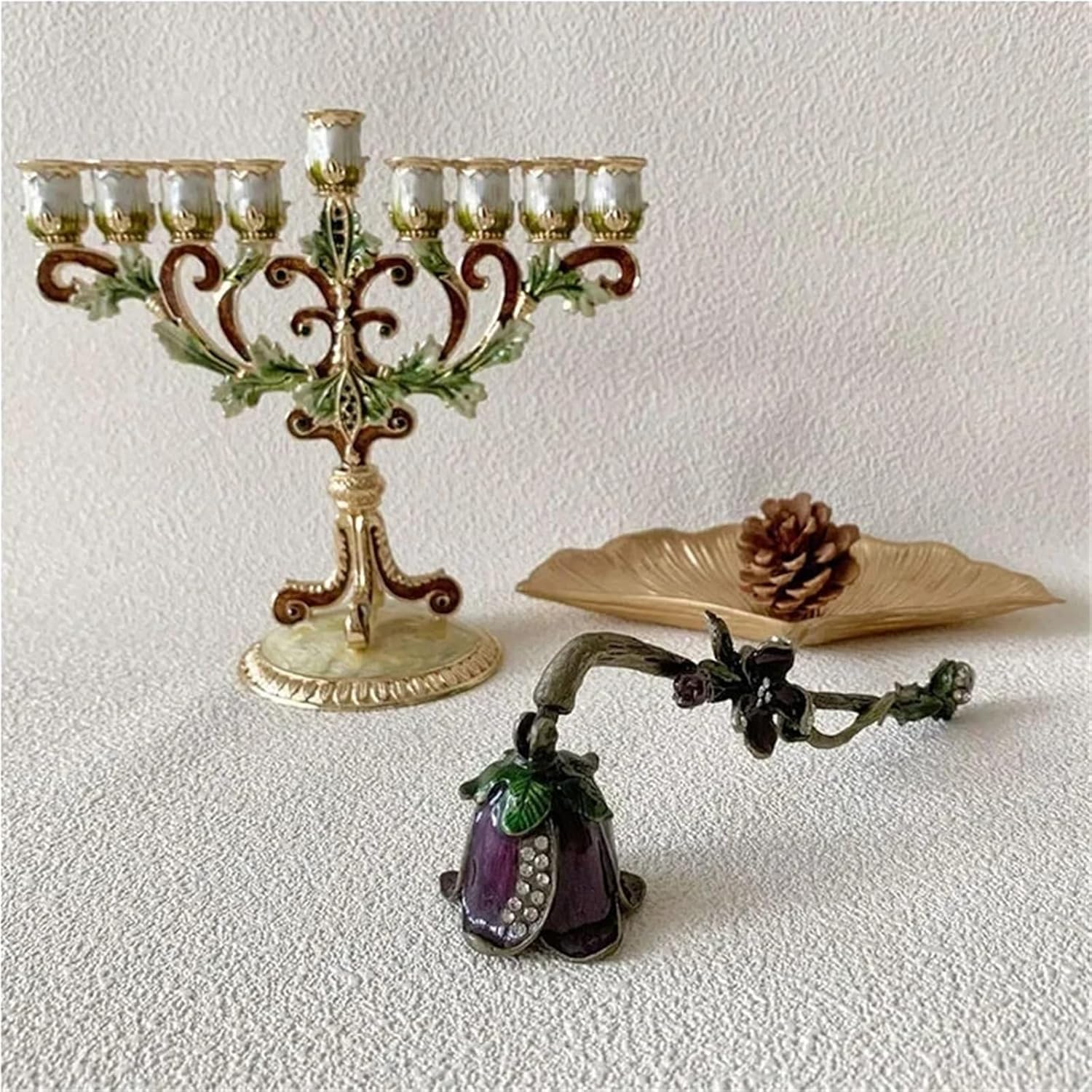 Candle Snuffer Candle Snuffer Purple Flower Metal Fire-Extinguisher Retro Decor Enamel Craft Rhinestones Ornament Extinguish The Candle