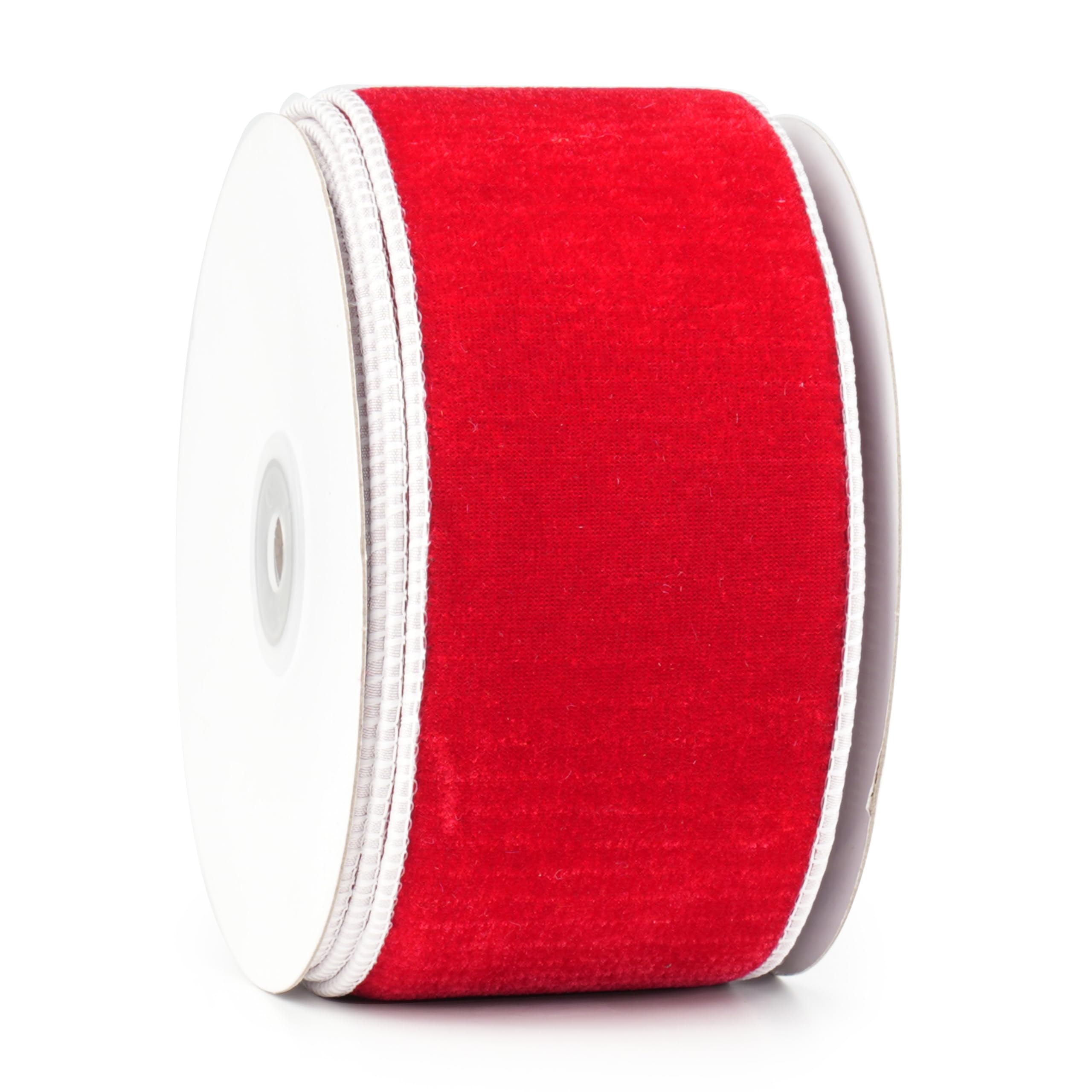 MAYREEL Wendbares französisches Samtband mit Drahtrand, 6,3 cm, zweifarbig, Rot und Weiß, doppelseitiges Design, 9,1 m
