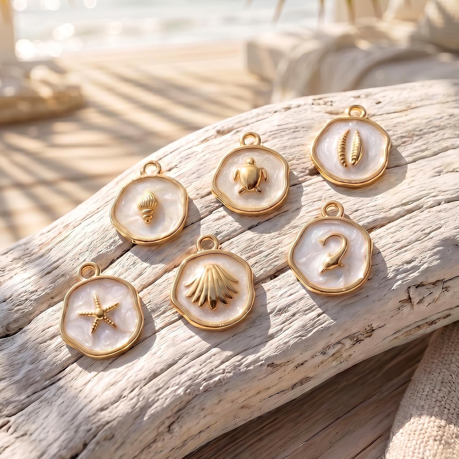 24 Pcs Beach Enamel Charms for Jewelry Making, Round Summer Charms, Animal Charm for Jewelry Making DIY Necklace Bracelet Earring (Gold)