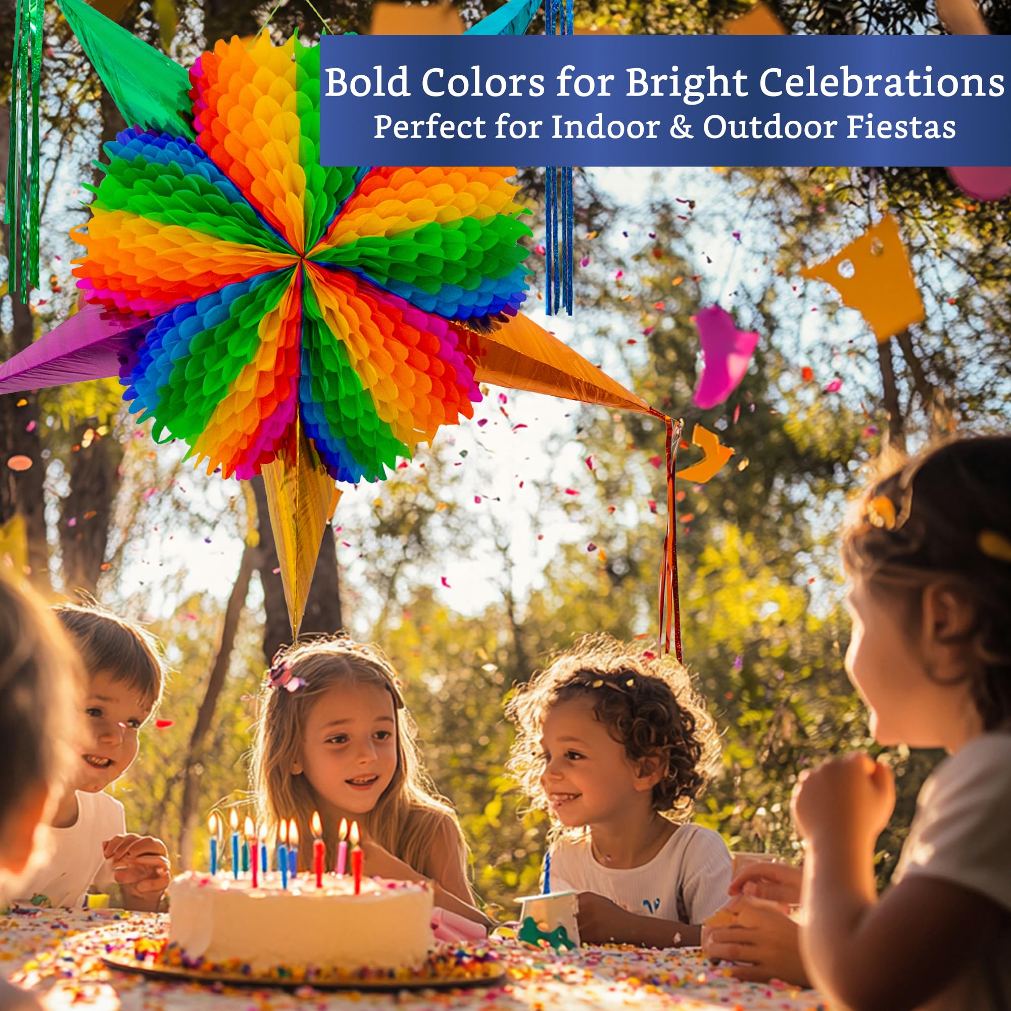 Mexican Piñata (X-Large 35 inches) - Rainbow Piniata - Authentic Handmade Foldable Large Pinata for Birthday Party - Piñatas para Cumpleaños - Mexican Star Pinata - Cinco de Mayo Pinatas