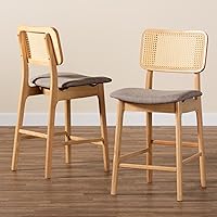 Vista 8 de Baxton Studio Dannon Taburetes de mostrador, juego de 2, grisroble naturalmarrón claro