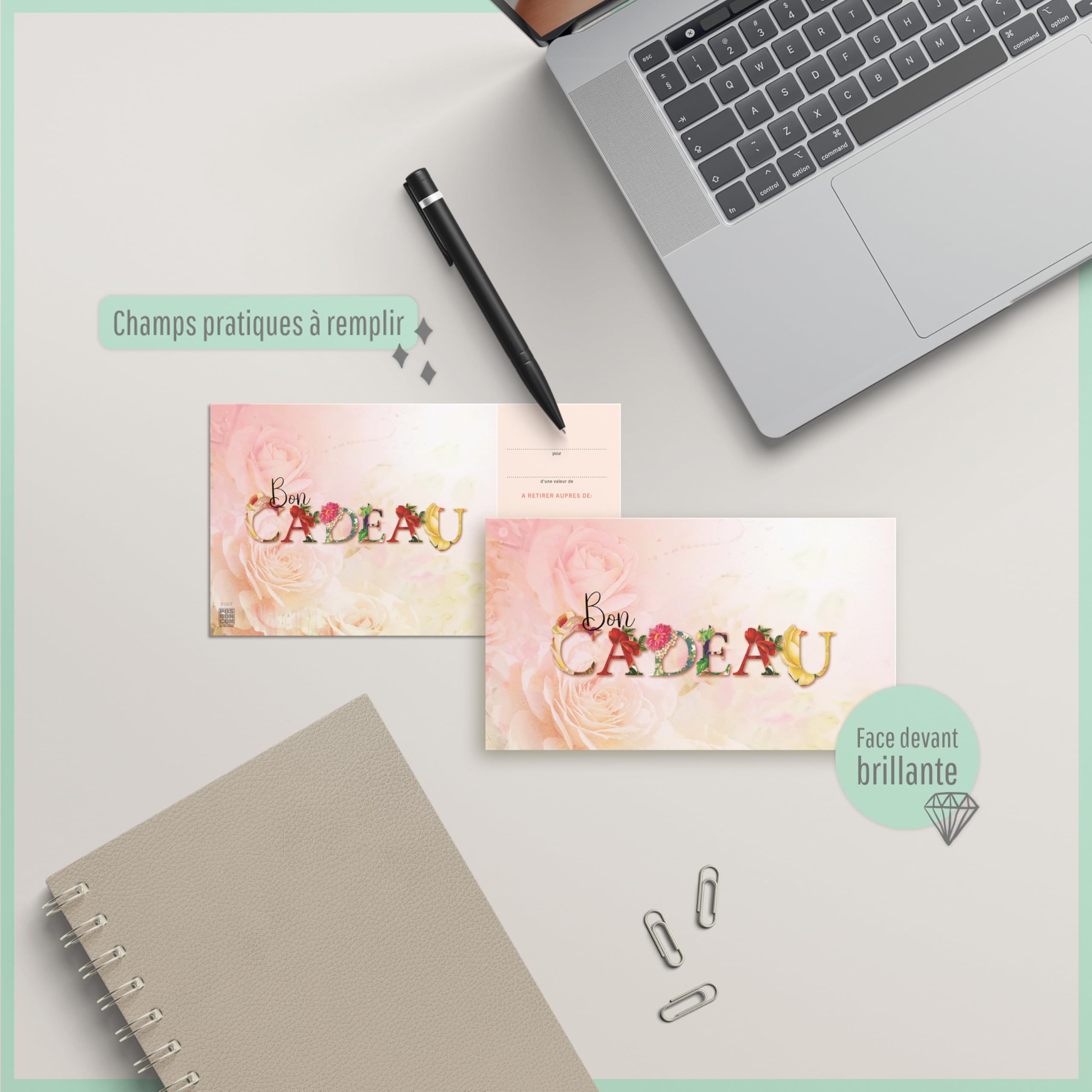 POS BON - 25 bons cadeaux à remplir avec enveloppe/nœud ruban - formulaires imprimés pour les magasins U1247F-2-25