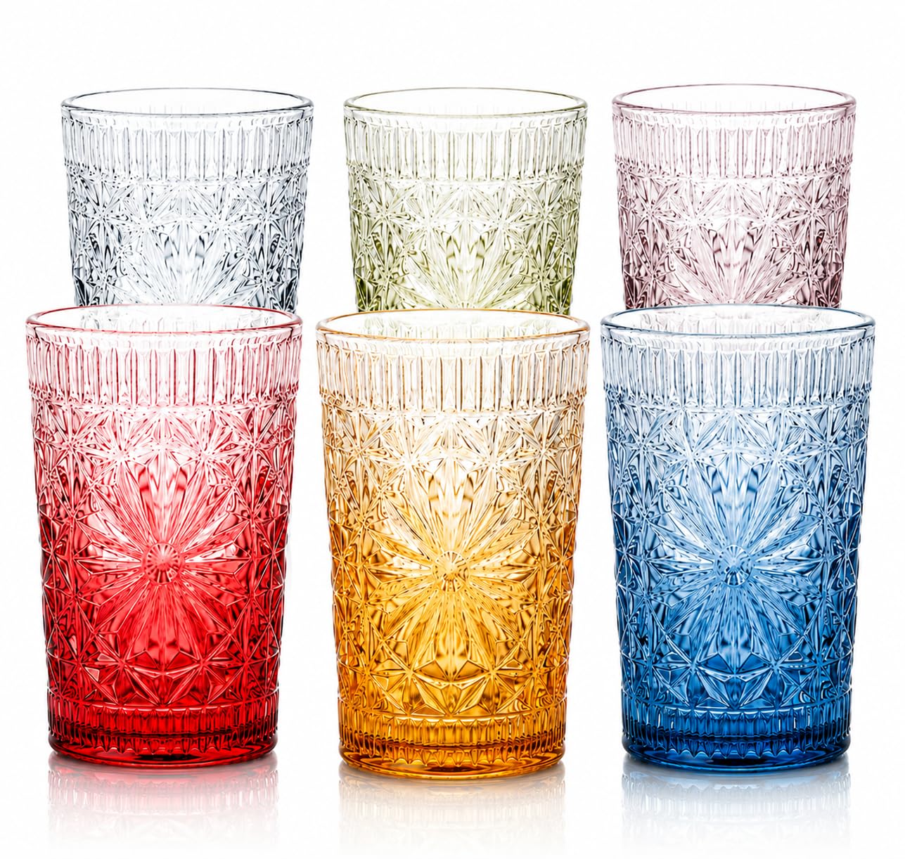 Photo 1 of Forhaodejia Vintage Embossed Highball Glasses Set of 6, 13 oz