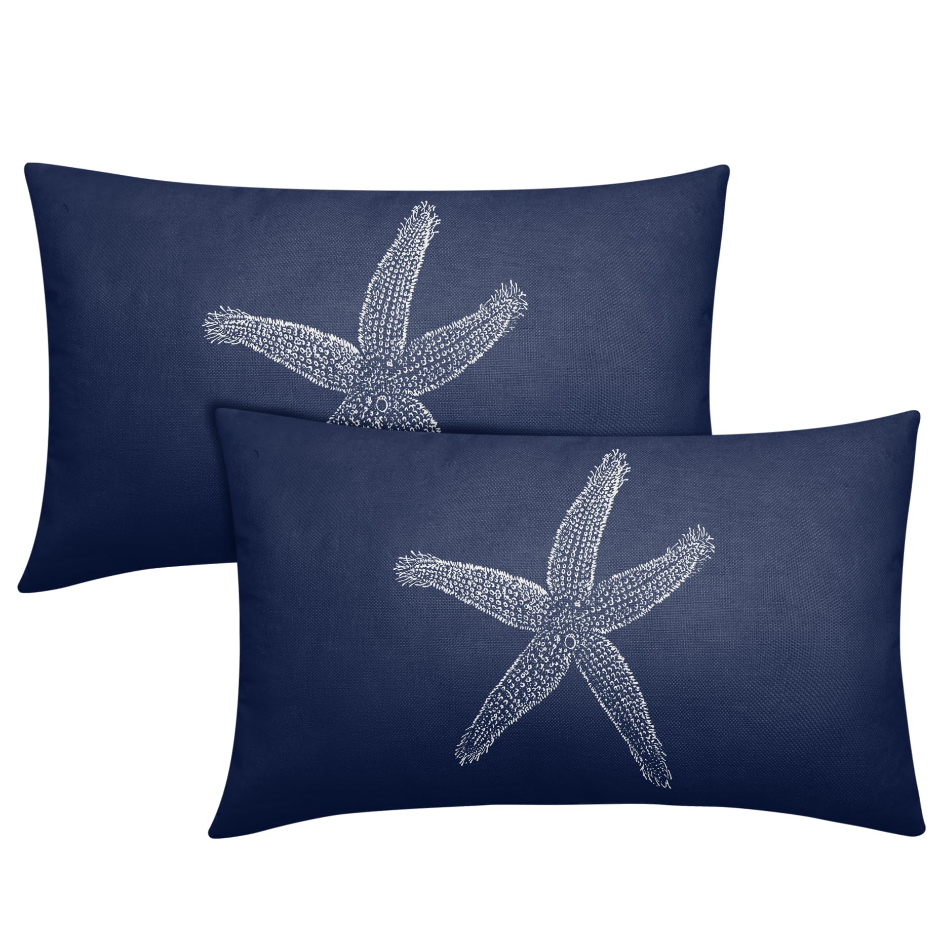 Navy Blue Starfish Pillow Covers 12x20 Set of 2 Coastal Themed Nautical Beach Ocean Print Decorative Throw Pillows Outdoor Seasonal Farmhouse