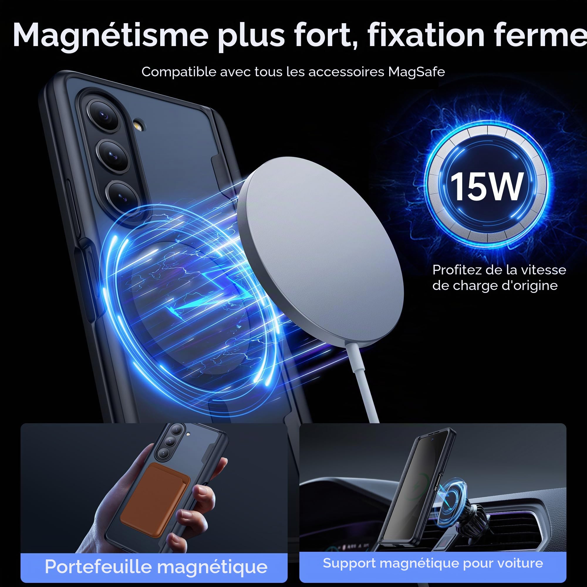 MOBOSI Coque pour Samsung Galaxy Z Fold 4, Compatible avec MagSafe, Protection de Charnière Intégrée et Protecteur d'Écran Coque de Téléphone Magnétique Corps Complet Fine et Robuste pour Z Fold4 avec