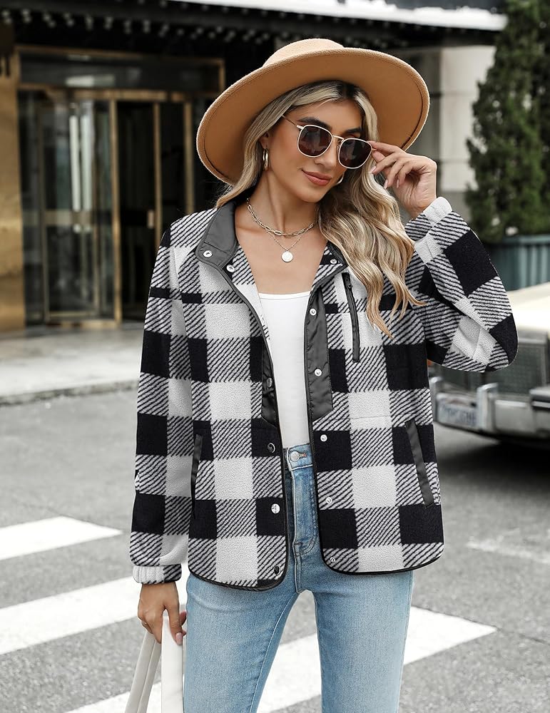 Amazon.com: Zeagoo Fleece Jackets for Women Plaid Snap Button Down