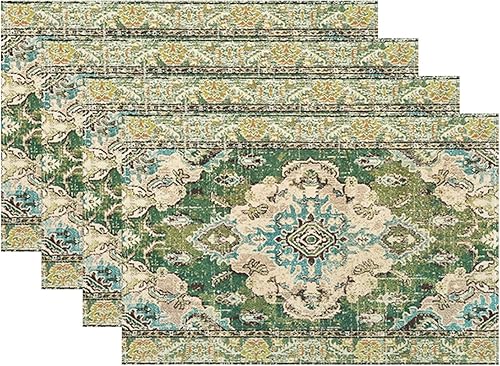 Miniatura 10 de Juego de 4 manteles individuales florales con estampado de bloques de 12 x 18 pulgadas, manteles individuales rectangulares modernos y bohemios con