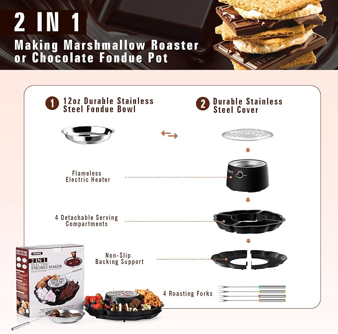 Máquina eléctrica 2 en 1 para smores y fondue miniatura 5