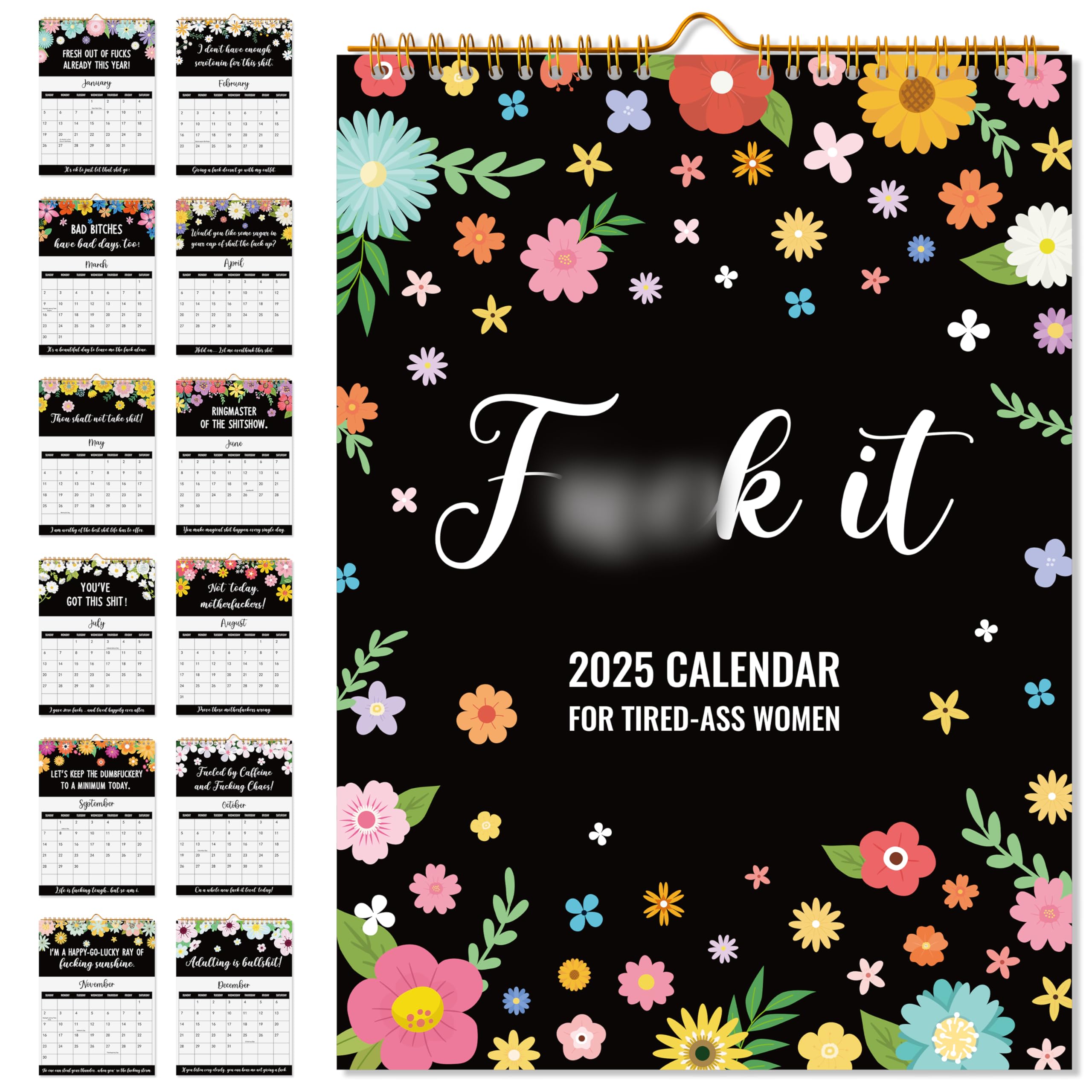 WATINC2025 Wall Calendar Calendar for Tired-Ass Women 12 Months Hanging Calendar Funny Wall Calendar for Tired Female Swear Word Sweary Quotations Home Office Monthly Calendar Planner Gag Women Gift