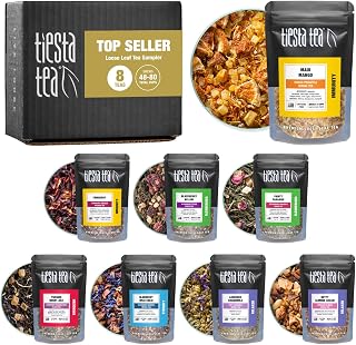 Tiesta Tea Top 8 Favorites Loose Leaf Tea Sampler - 8 Flavors, Up to 80 Cups, Caffeine Variety, Hot or Iced Tea Variety Pack