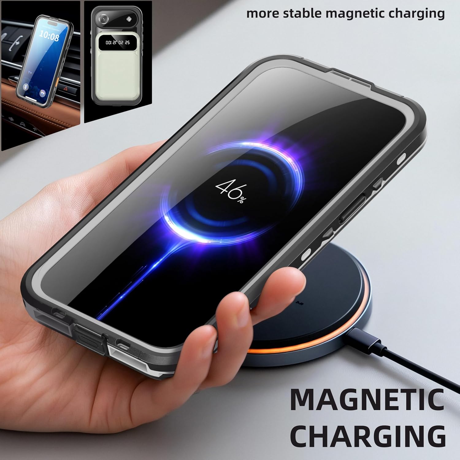 Rugged Magnetic & IP68 Waterproof Case for iPhone 17 Air, Dustproof Underwater Protective Phone Cover with Screen Camera Lens Protector, Heavy Duty 360 Full Body Durable,Black