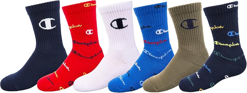 Champion Kids' Kids' 6-pack Crew Socks With Color and Size Options