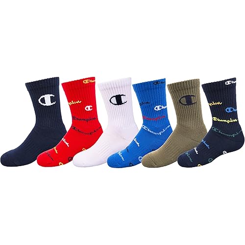 Champion Kids' 6-Pack Crew Socks with Color and Size Options