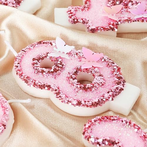 Miniatura 2 de Velas de cumpleaños, vela número 18, decoraciones de cumpleaños número 18 con mariposas para mujeresniñas, vela rosada de feliz cumpleaños para