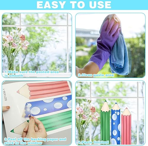 Miniatura 6 de 9 hojas de calcomanías de ventana de vuelta a la escuela, lápiz de doble cara, lápices de colores, calcomanías para ventana para el primer día de