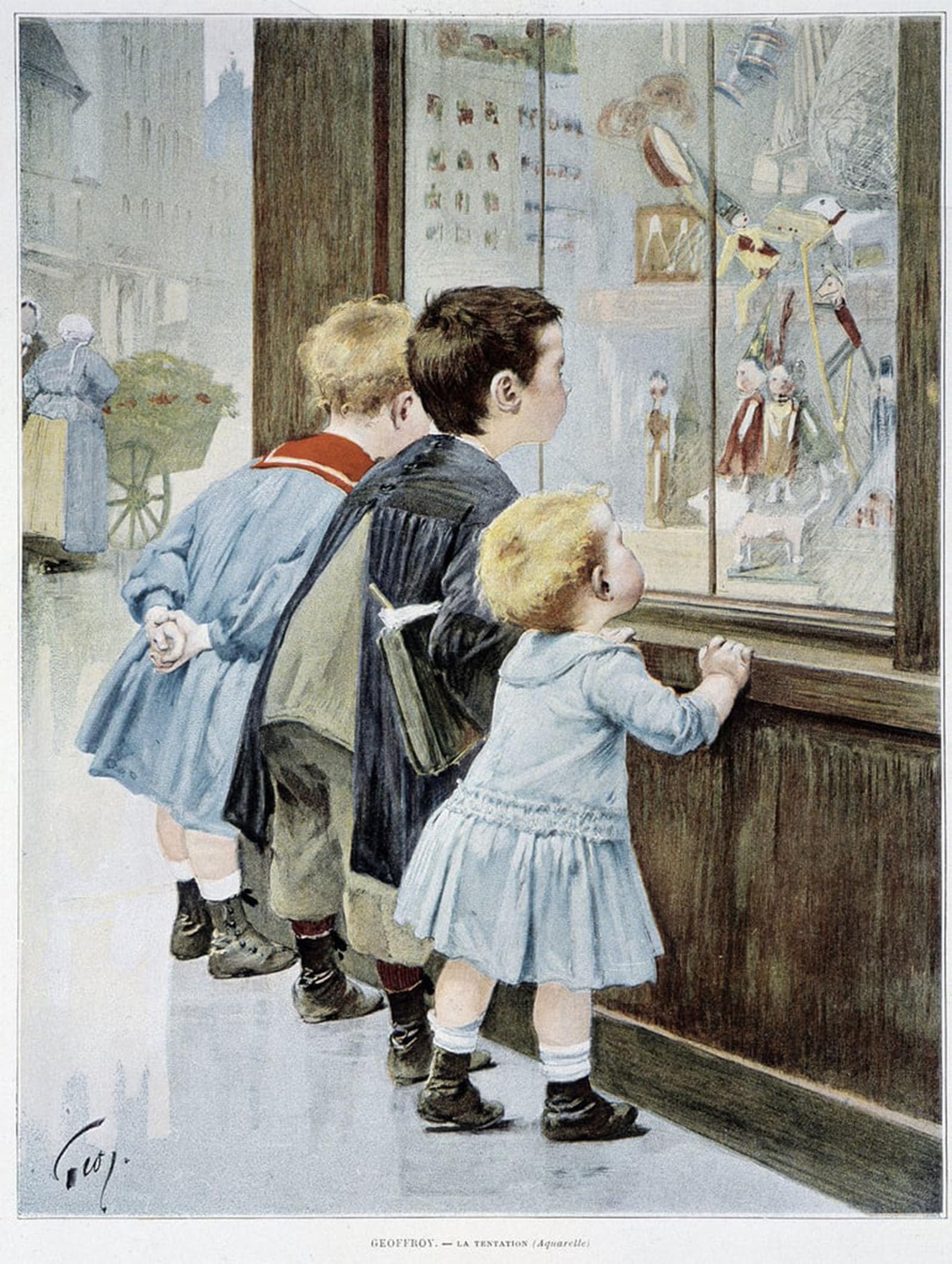 Posteriik No Frame Vintage Art Print Images Pictures Print Children In Front Of A Showcase Looking At Toys By Henri Jules Jean Geoffroy Modern Colour Posters For Office Home Decor 60X90cm