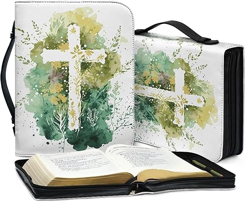 Miniatura 2 de Funda de cuero para Biblia con cruz para mujeres y niñas, tamaño extra grande con asa y funda para Biblia con cremallera para estudio bíblico
