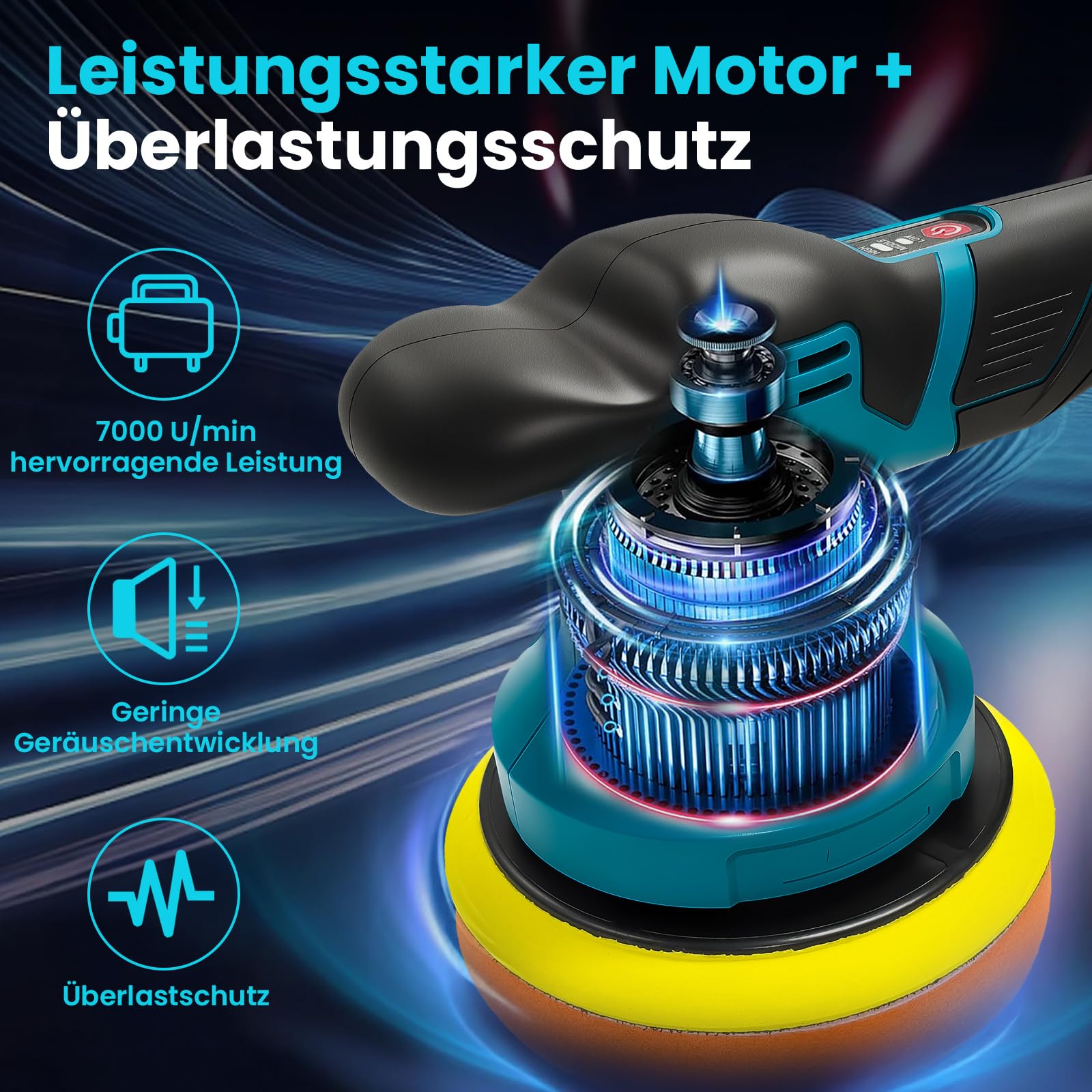Poliermaschine Auto für Makita 18V Akku, 6 Zoll Orbital Auto Politur mit 3 Variablen Geschwindigkeiten, 2pcs Akkus Auto Polierset, für Auto Detailpflege und Kratzerentfernung