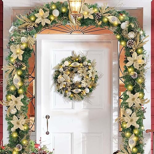 Vista 39 de WANNA-CUL Corona de Navidad preiluminada de 24 pulgadas para puerta delantera, decoración de puerta de Navidad iluminada en azul plateado