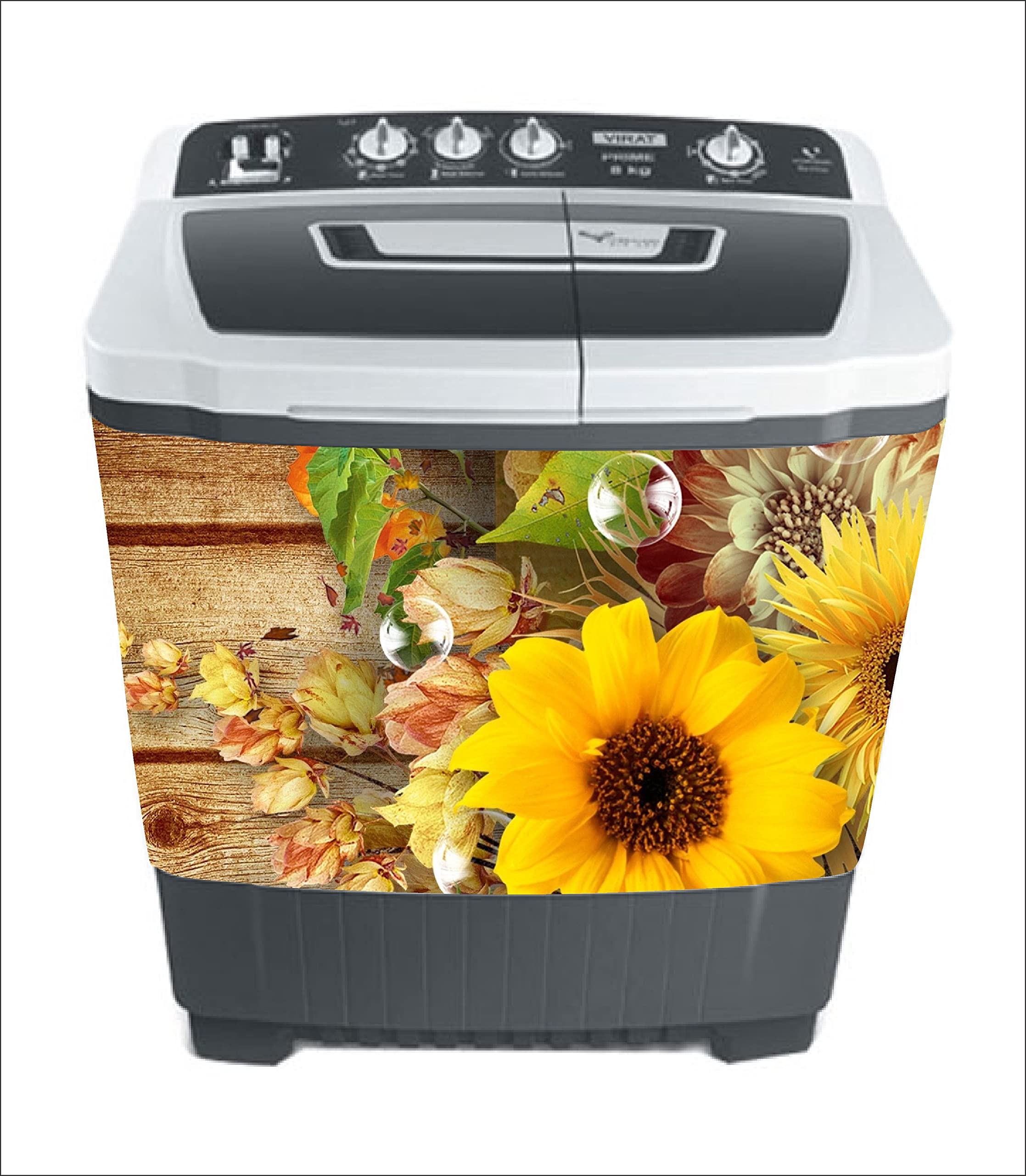 K2A DesignDecorative Yellow Flower Leaves Washing Machine Sticker (Multicolor PVC Vinyl 86x60)-WM184-K