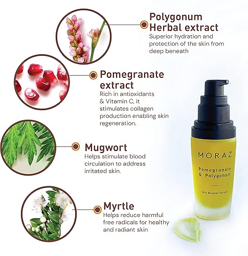 Miniatura 3 de Moraz Skin Booster - Suero facial con vitamina C con extracto de granada, polígono, mirto, artemisa, aceite de jojoba y vitamina E - Suero