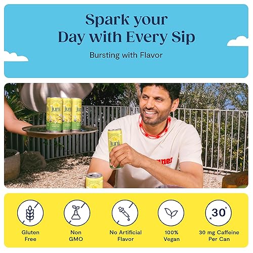 Miniatura 16 de Juni Bebida espumosa de adaptógeno con Ashwagandha, melena de león y hongos Reishi, té verde para concentrarse, cero azúcar, 5 calorías, orgánica
