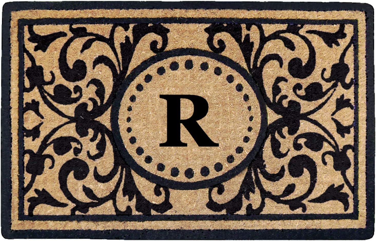 Nedia Home Heavy Duty Coir Door Mat - Personalized Monogram R, Heritage Design, Natural Coco Fiber Welcome Mat, Durable Handcrafted Outdoor Rug, Eco-Friendly, 18" x 30", O2351R