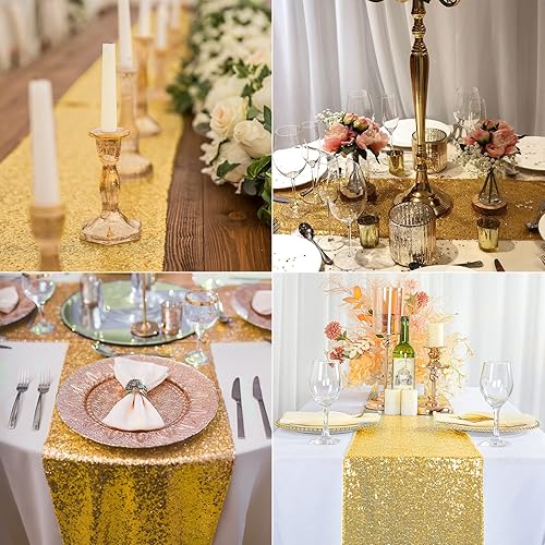 Miniatura 2 de Paquete de 10 caminos de mesa dorados de 12 x 108 pulgadas, con lentejuelas, decoración de fiesta, ropa de cama con purpurina, suministros de tela