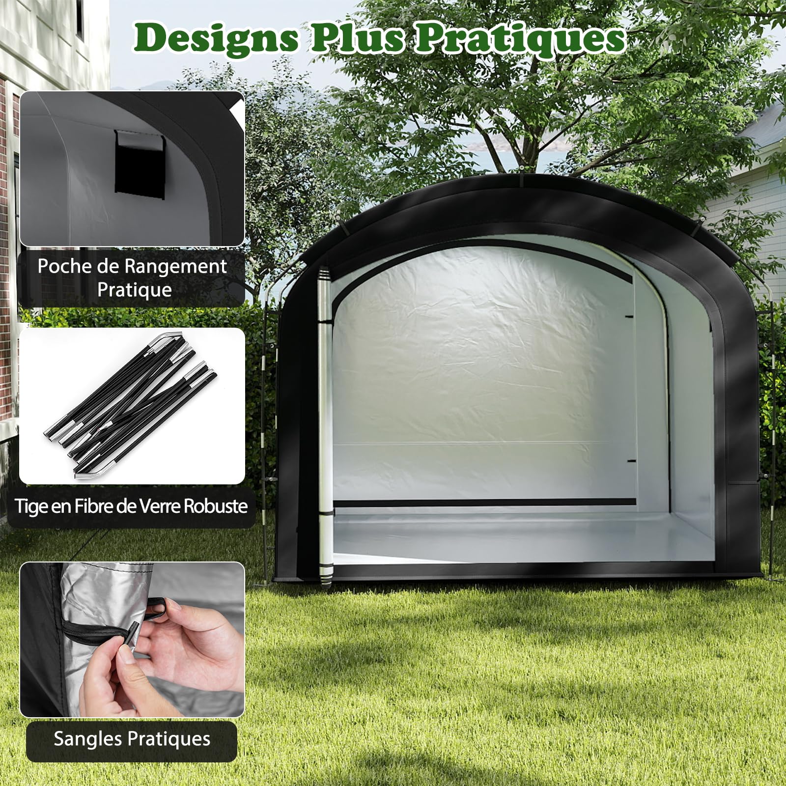COSTWAY Abri de Rangement pour Vélos, Tente de Jardin Portable pour 8 Vélos avec Tissu Argenté Imperméable Porte Zippée Doubles Sac de Transport, Abri Extérieur pour Outils Jouets Motos
