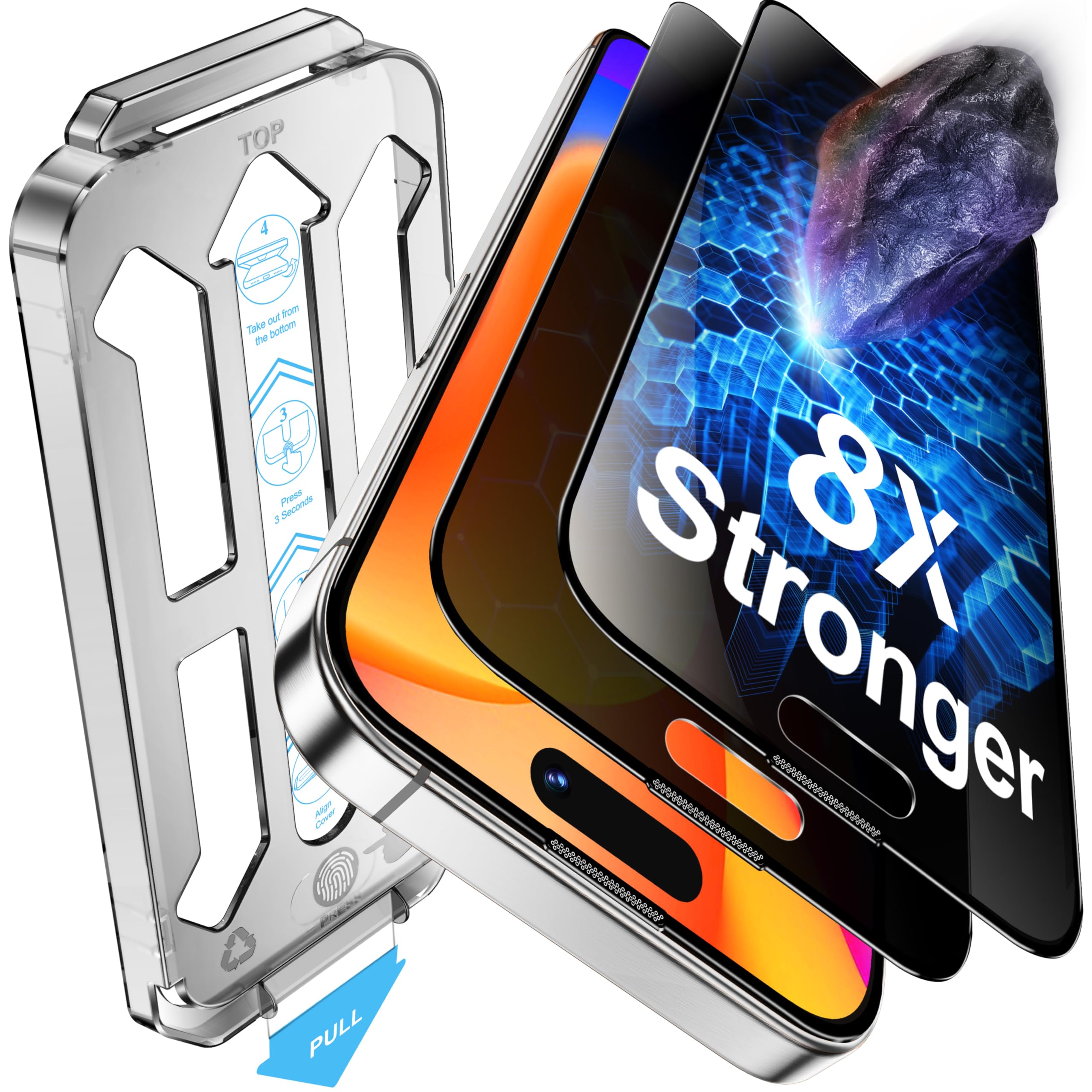 Tentoki Protector Pantalla Privacidad Para iPhone 15 Pro Max | 25°Antiespía, Refuerzo Secundario, 2 Piezas Cristal Templado de 8 veces más Fuerte, Dureza 9H, Sin Burbujas, 6,7 Pulgadas Global Recycled Standard Global Recycled Standard Global Recycled Standard