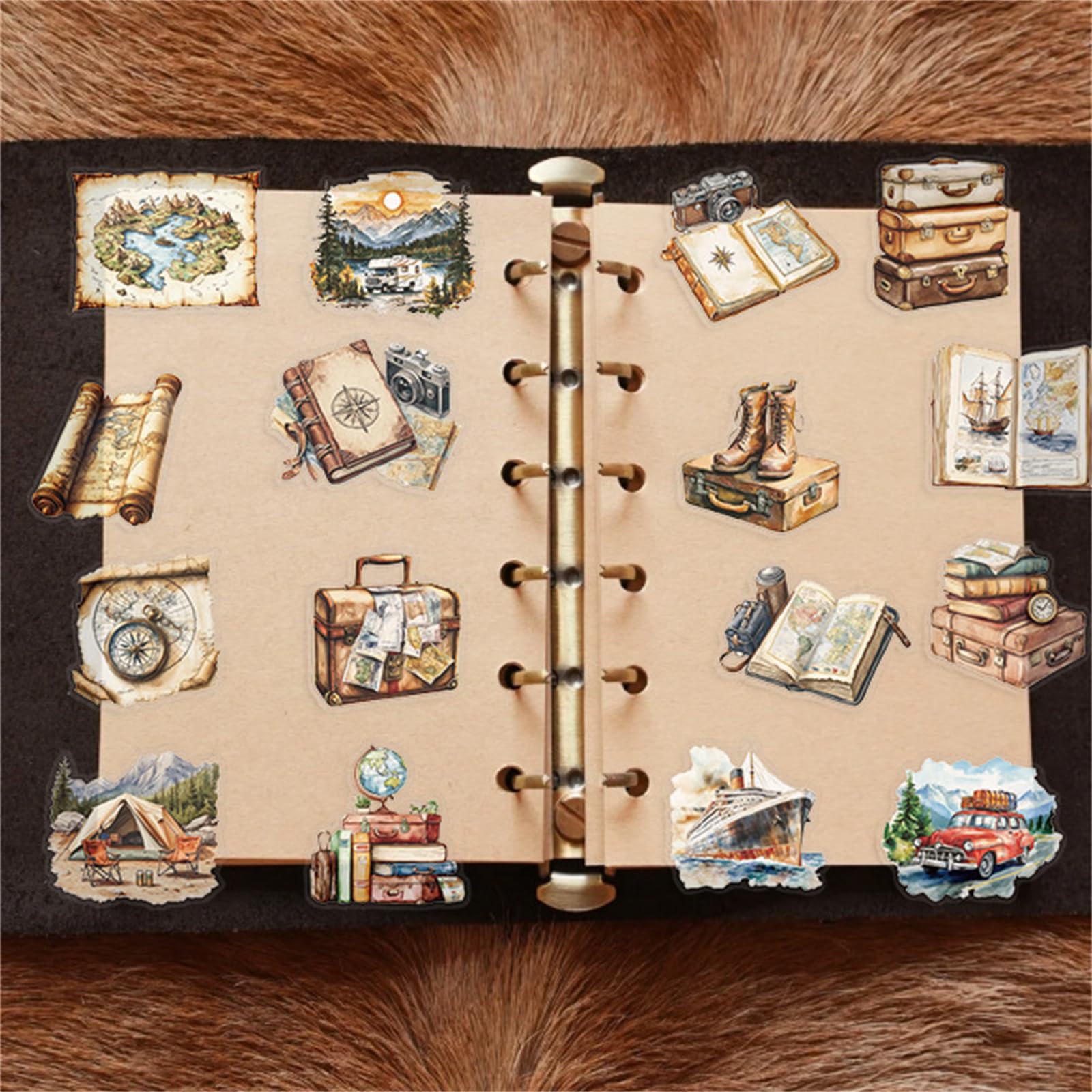 50 szt. naklejek podróżnych w stylu vintage, przezroczyste, z motywem zwierząt domowych, estetyczny zegar retro, aparat fotograficzny, mapa bagażu, winylowe naklejki dla dzieci, nastolatków, dorosłych