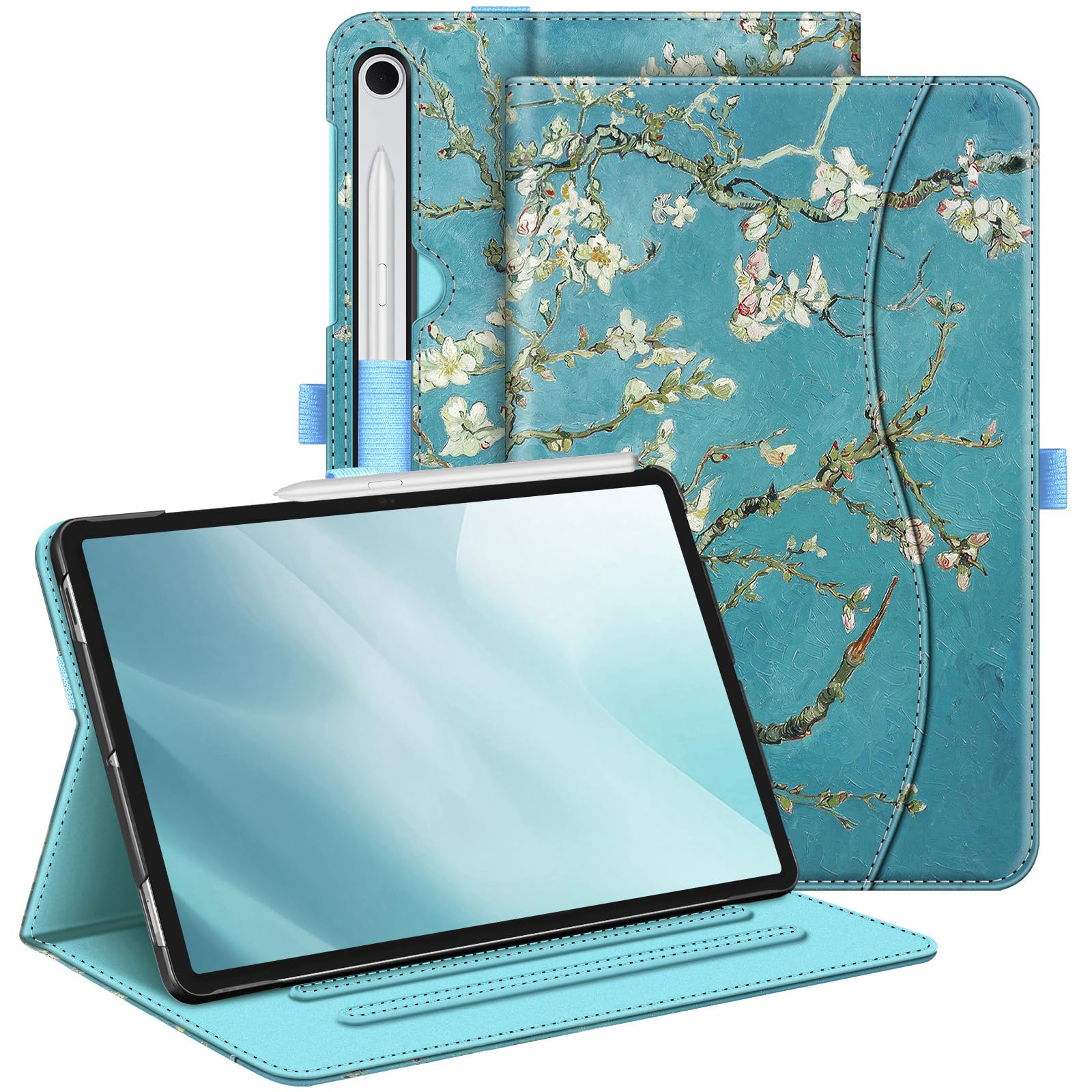 FINTIE Case for Samsung Galaxy Tab S9 FE 5G 10.9 Inch/Galaxy Tab S9 11 Inch 2023, Multi-Angle Viewing Protective Cover with Pocket, Auto Sleep/Wake, Blossom