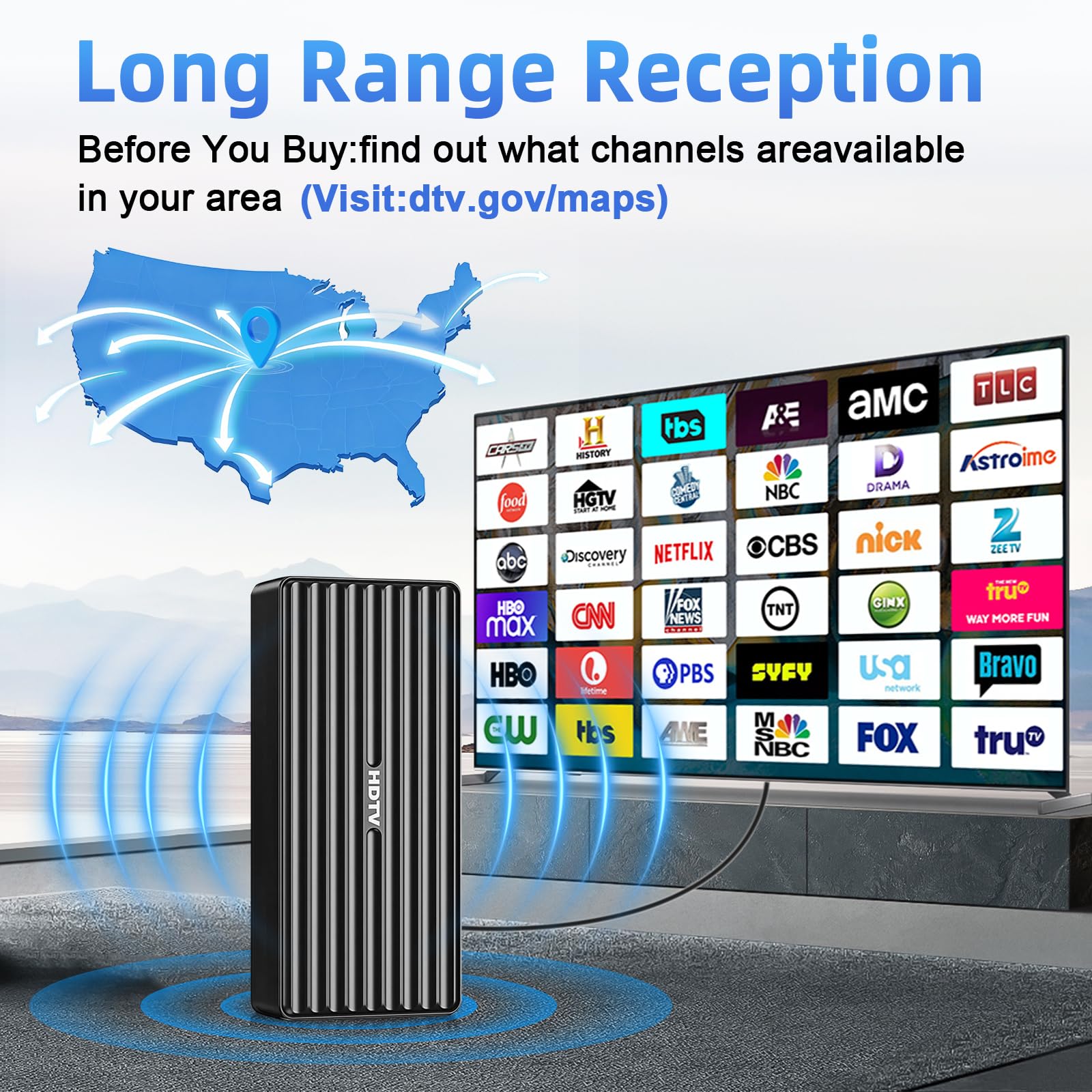 Antenna TV per Smart TV HD da interni, portata oltre 1000 miglia, antenna TV digitale esterna per canali locali gratuiti, supporta 8K/4K/1080P, cavo coassiale da 10 m