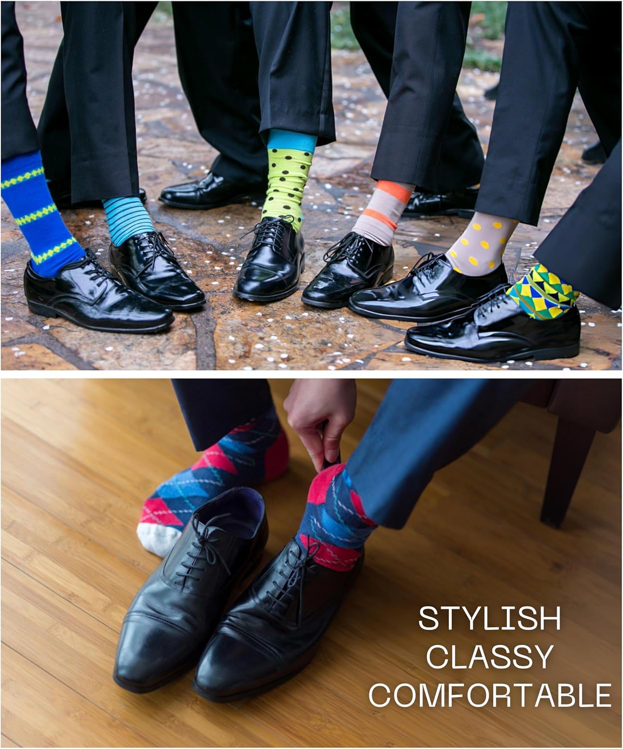 JAMES FIALLO Dress Socks for Men, Casual Colorful Fun Novelty Fashion Patterned Men's Dress Socks, Pack of 12 Super Soft - Image 6
