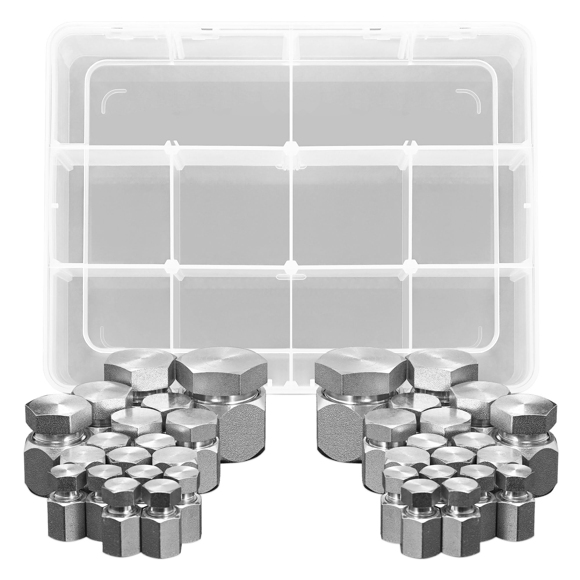 72PCS JIC Plug and Cap Kit, 37 Degree Flare Thread Hydraulic Hose Caps and Plugs, Structural Steel Hydraulic Hose Tube Pipe Fittings, Size 4 6 8 10 12 16