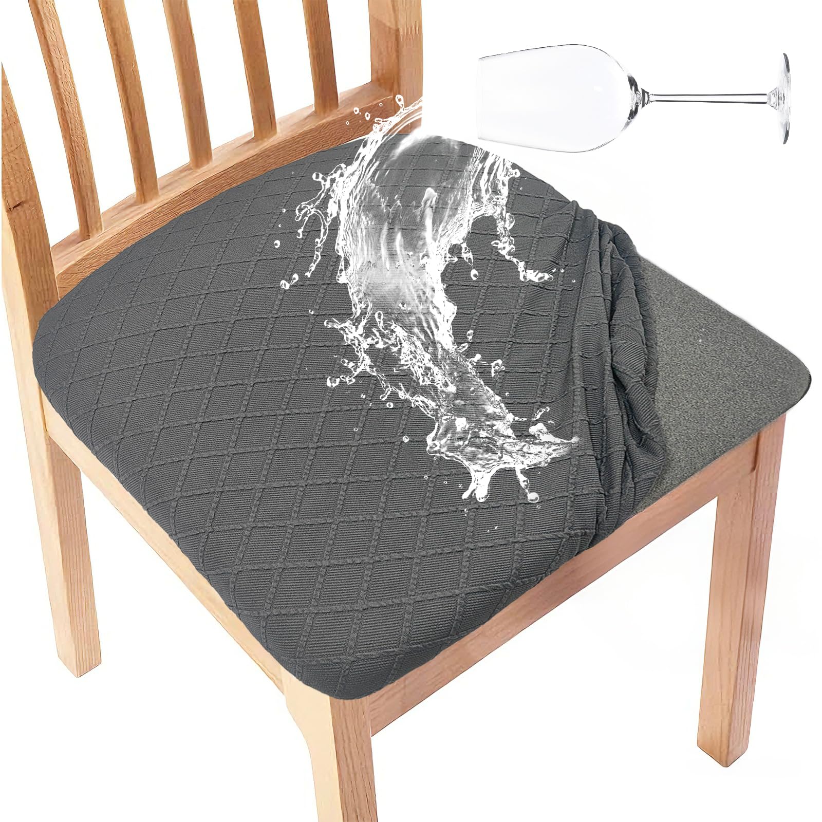 Gute Chair Seat Covers, Dining Room Chair Seat Covers with Ties, Stretch Jacquard Chair Covers Protectors for Dining Room Kitchen Chairs - 4 Pcs,