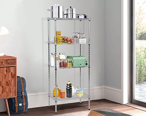 Estantes de almacenamiento de 4 niveles, estantería de alambre, estantes de almacenamiento ajustables con 4 hojas de polipropileno, estante de