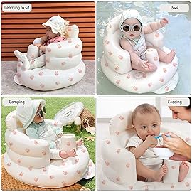 AirSwim Inflatable Baby Chair, Inflatable Baby Seat for Babies 3 Months and Up, Summer Blow Up Chair with Built in Air Pump, Bumbo Seat for Learning to Sit, Palying, Camping, Rabbit