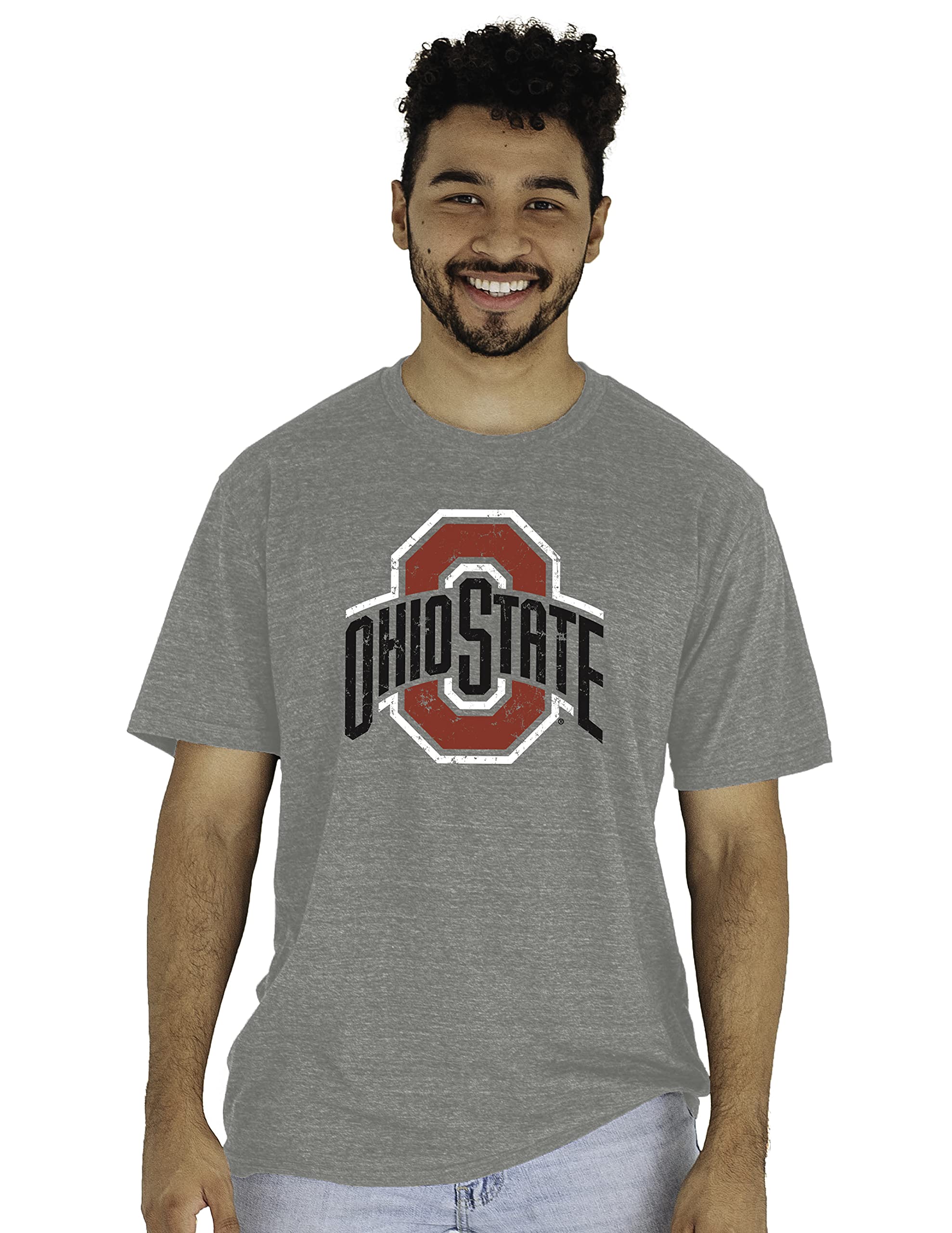 Blue 84 Men's Ohio State Buckeyes Tri-Blend T-Shirt Vintage Icon Heather Grey, Grey, Large