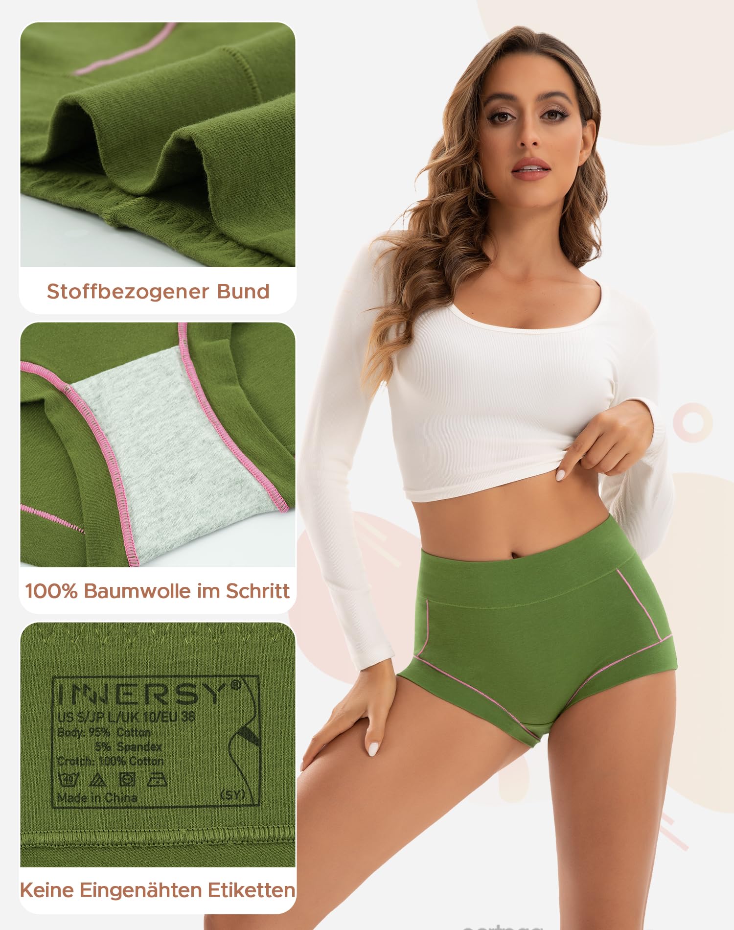 INNERSY Boxer da donna in cotone morbido, traspirante, confezione da 4