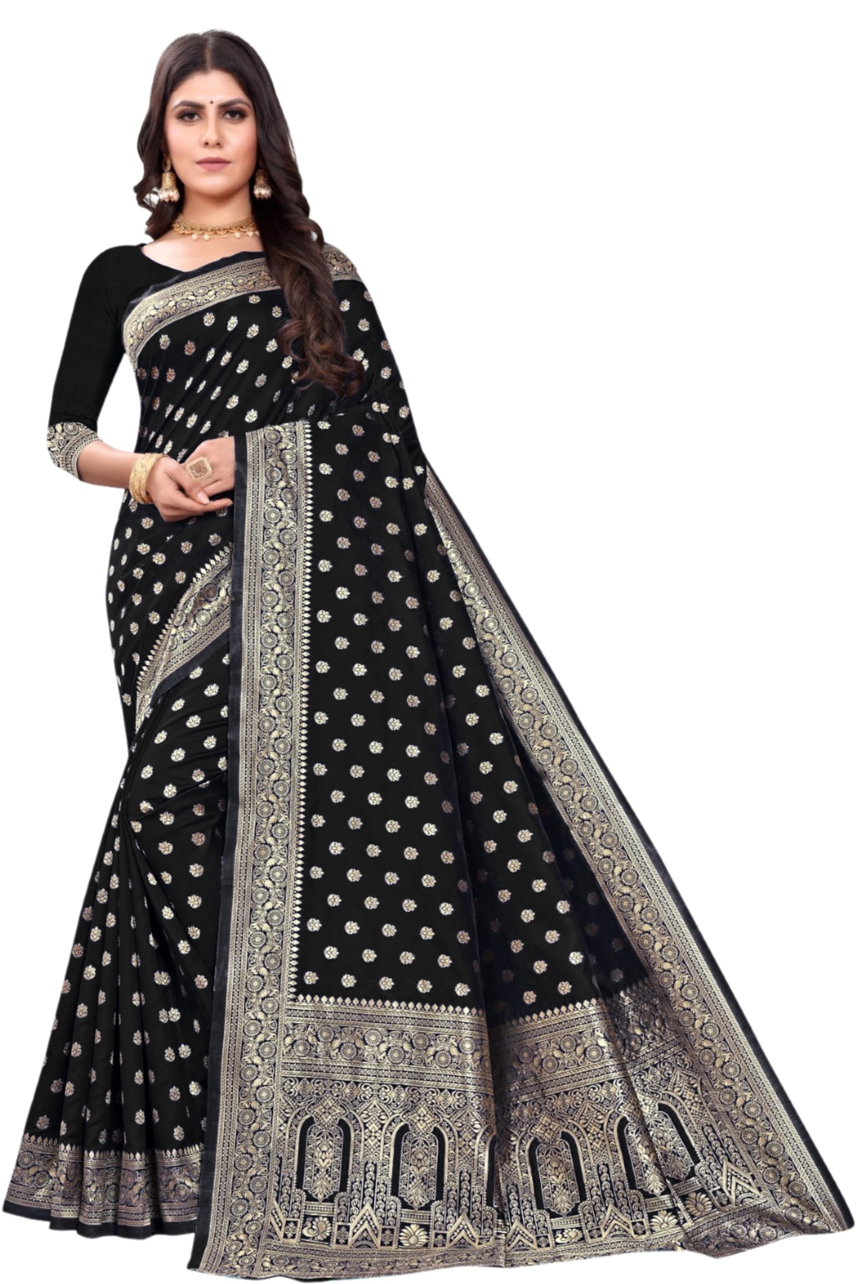 C J Enterprise Women's Pure Kanjivaram Silk Saree Banarasi Soft Sari With Blouse Piece For Wedding (Pari124-50)