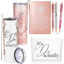 Domensi 6 Pcs Its Dr Actually Gifts for Phd Doctorate Degree Physician 20oz Marble Tumbler Makeup Bag Journal Pen Womens History Month Gift White Coat Ceremony Gifts for Nurse Teacher Doctor, Pink