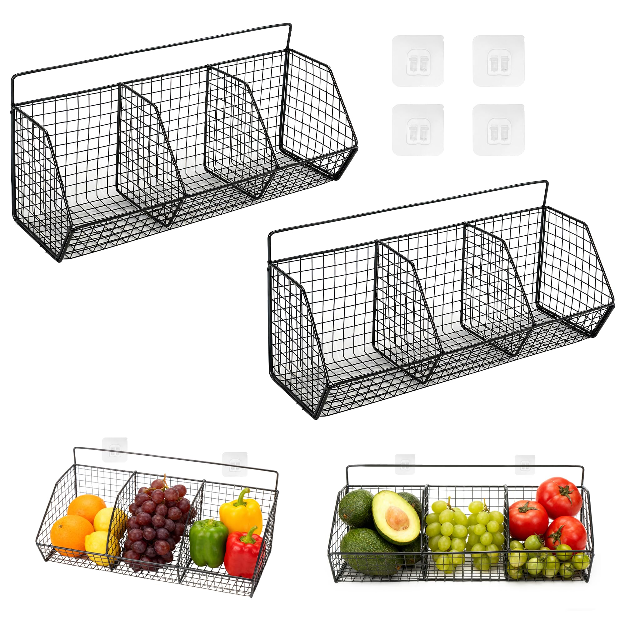 ohbien 2Pack Wall Mounted Kitchen Storage Baskets,Hanging Wire Fruit Basket