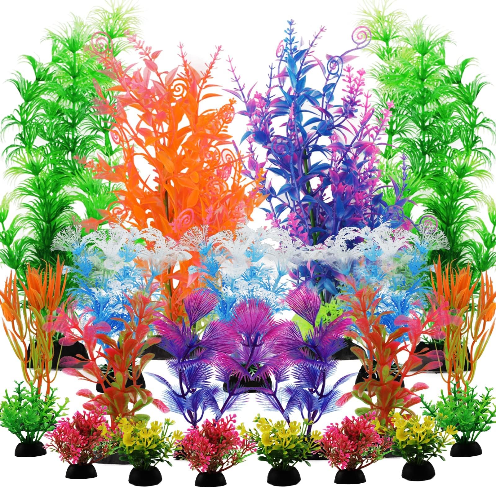 Silk Aquarium Plants Decor - Artificial Green & Red Fish Tank Plants, Various Sizes | Safe For Fish, No Maintenance