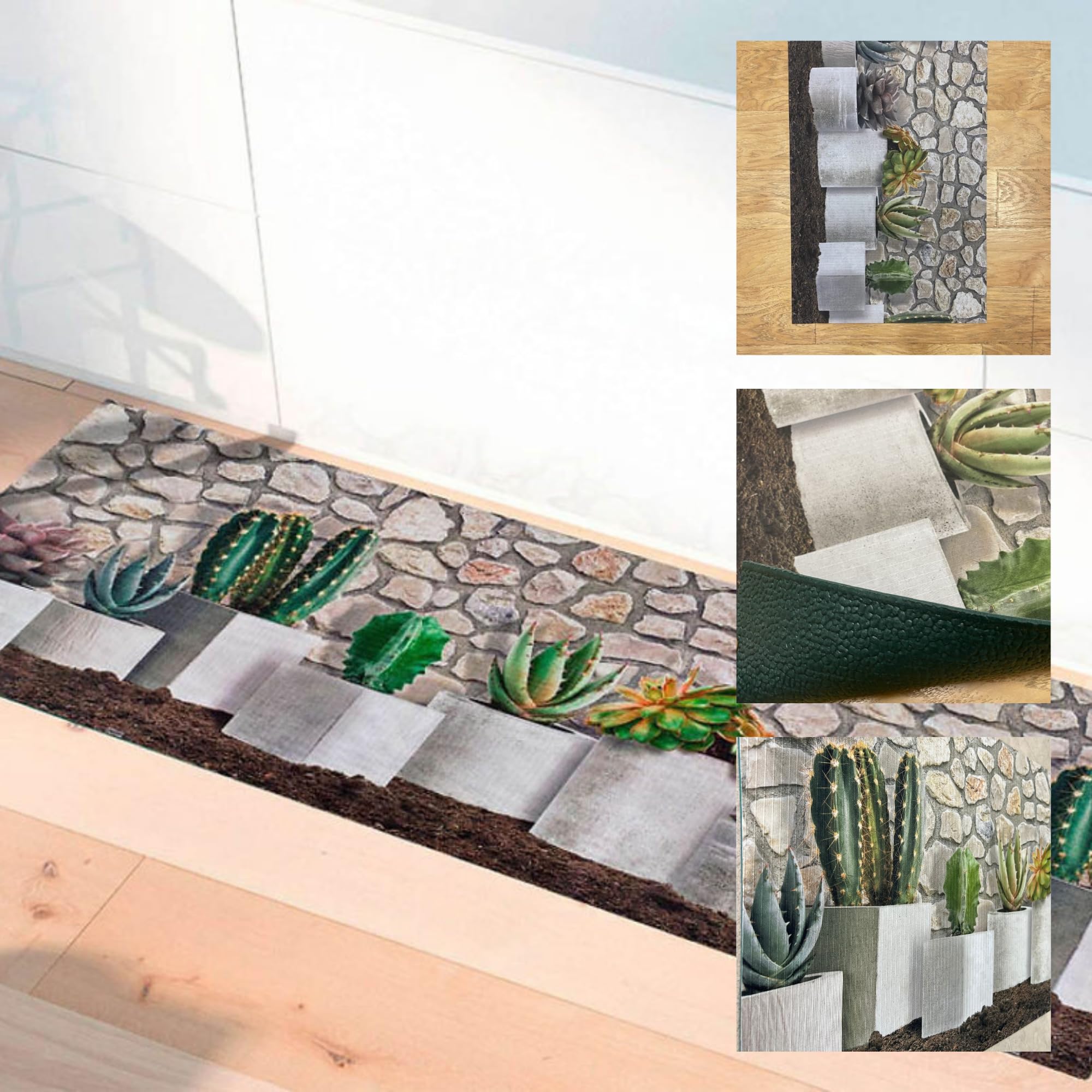 Alfombra Vinílica Pasillo Cocina Cactus Antideslizante 52x250 cm Estampado